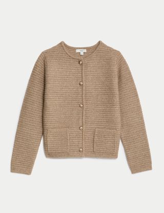 Cloud-Yarn Textured Crew Neck Cardigan