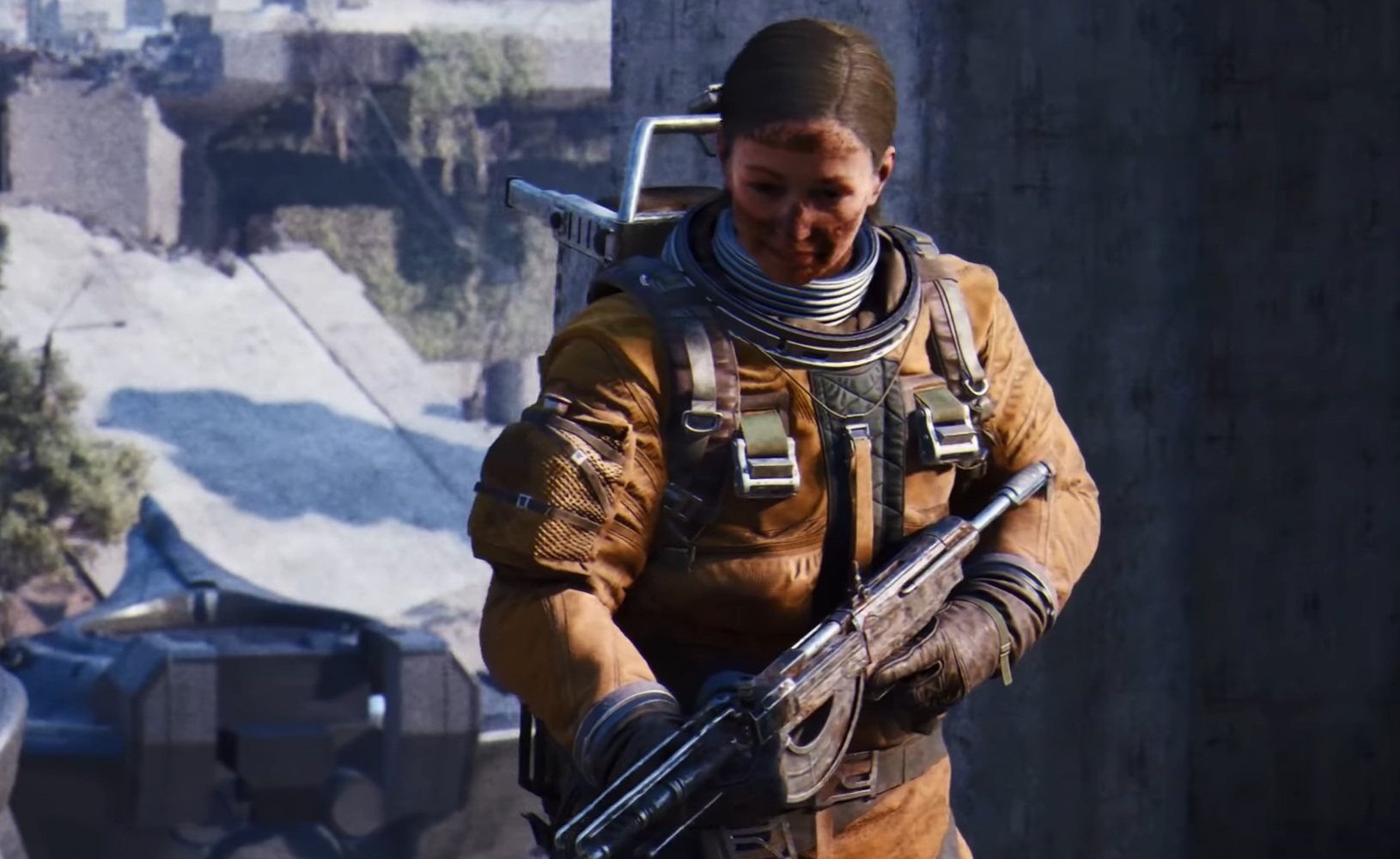 close-ups of players in Arc Raiders shot in a war documentary style