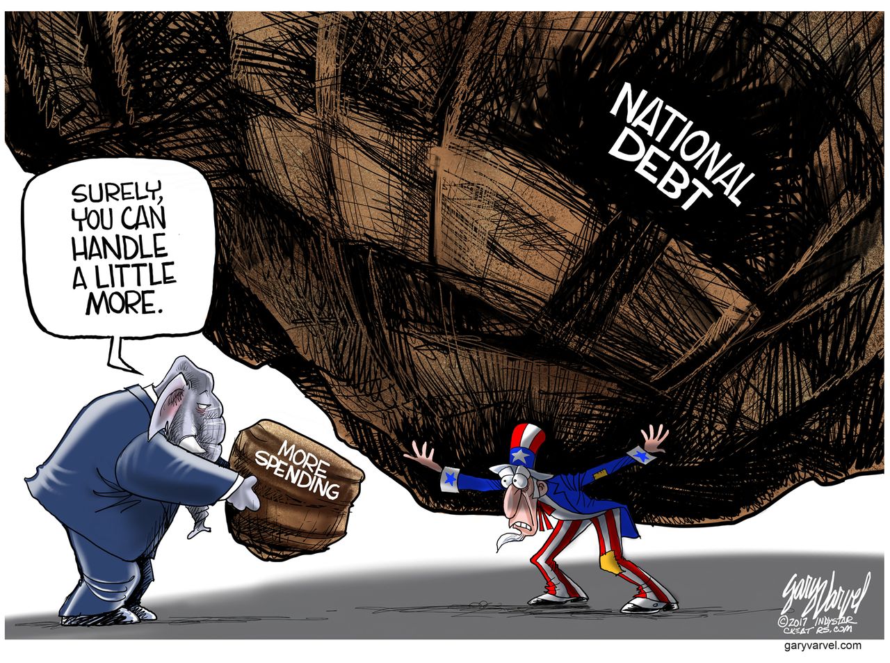 Political Cartoon U.S. Uncle Sam National Debt GOP Government Spending