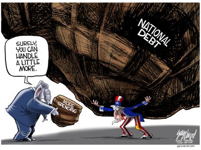 Political Cartoon U.S. Uncle Sam National Debt GOP Government Spending