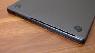 Close-up of the side-facing vents on the Apple MacBook Pro 16 (M4 Pro, 2024).