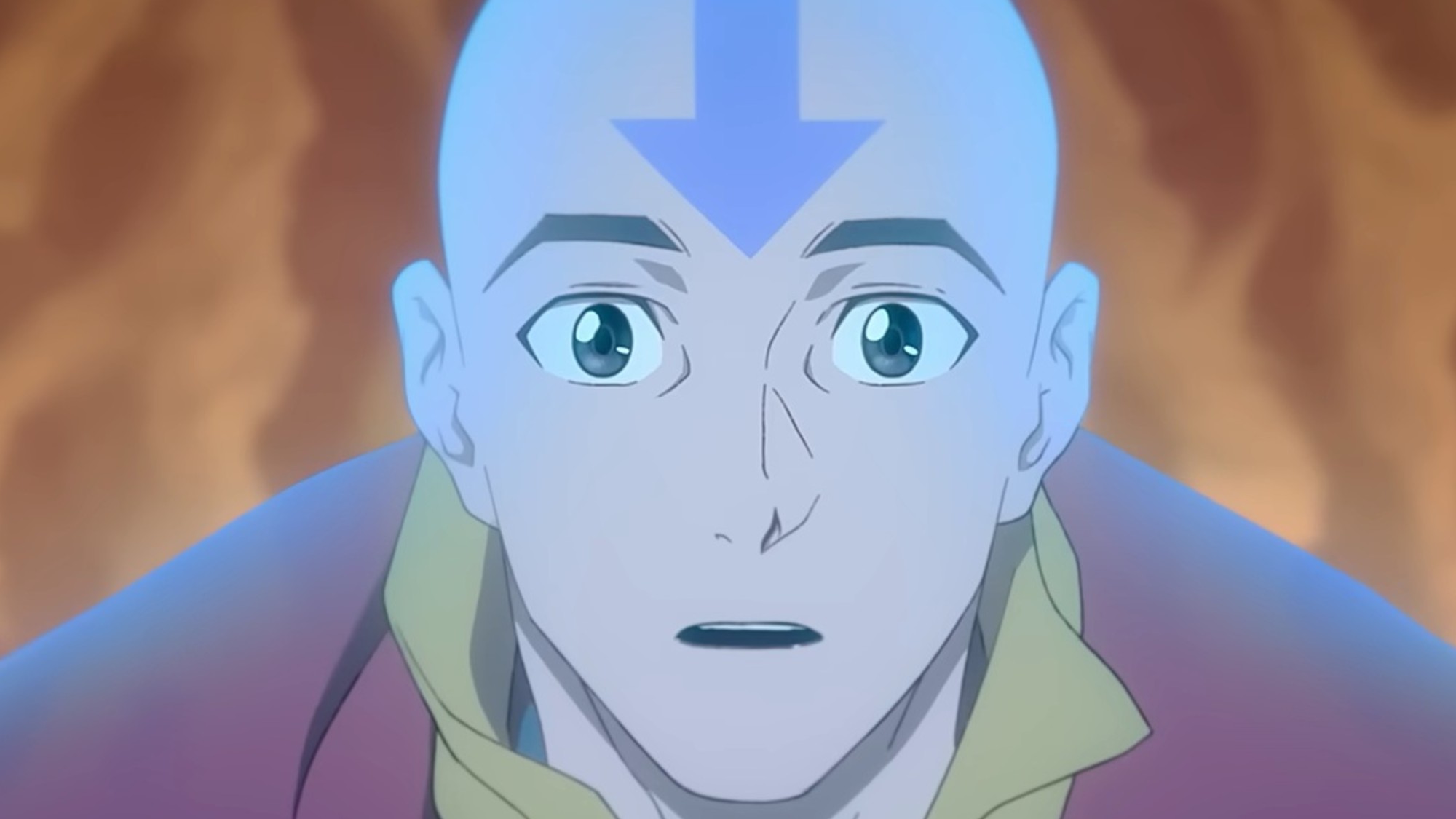 Adult Aang with his mouth agape in Avatar Aang: The Last Airbender