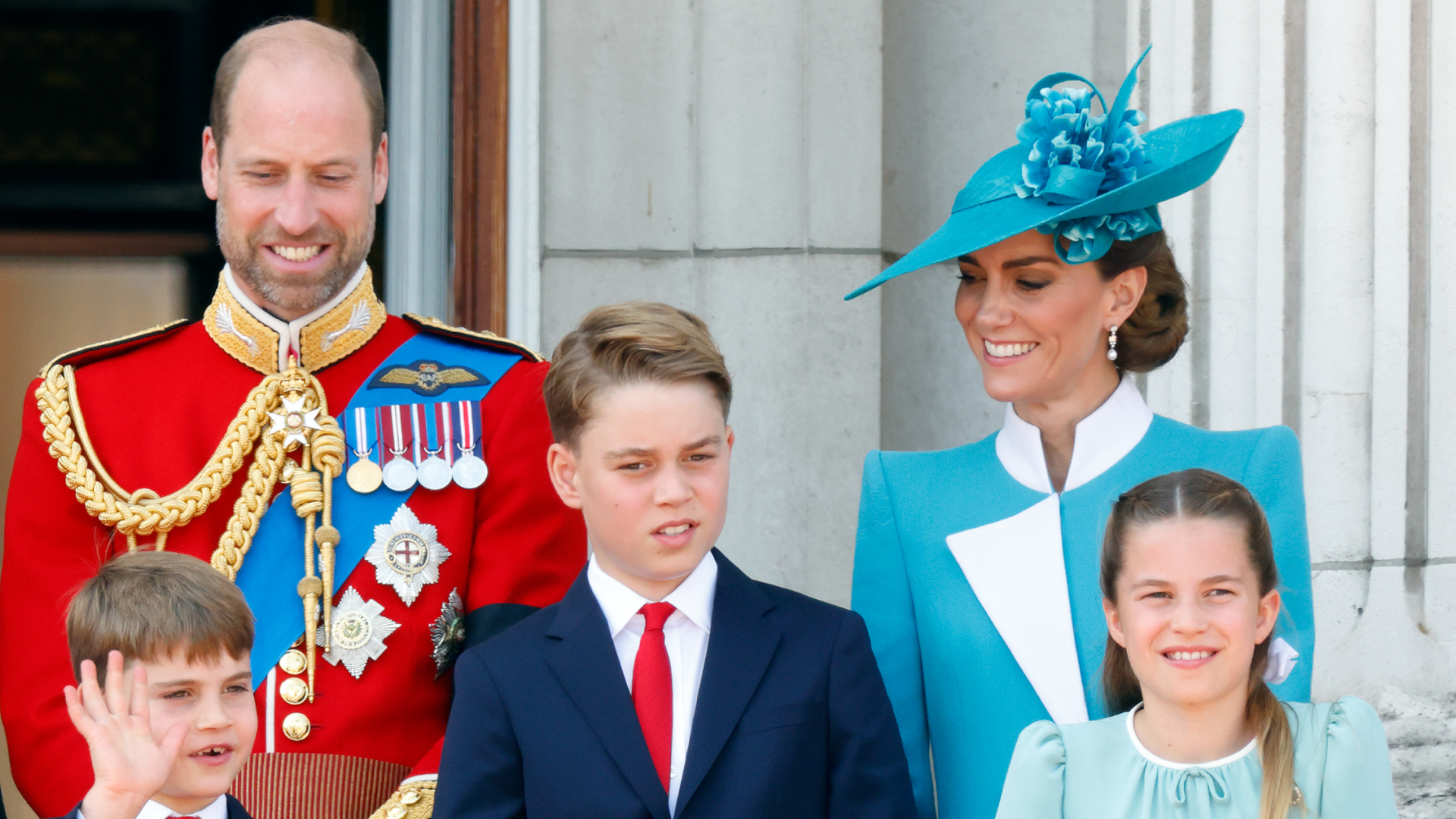 Prince William and Princess Kate with Prince George, Princess Charlotte and Prince Louis on the balcony of Buckingham Palace 