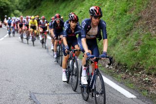 LUZ ARDIDEN FRANCE JULY 15 Dylan Van Baarle of The Netherlands and Team INEOS Grenadiers leads The Peloton during the 108th Tour de France 2021 Stage 18 a 1297km stage from Pau to Luz Ardiden 1715m LeTour TDF2021 on July 15 2021 in Luz Ardiden France Photo by Tim de WaeleGetty Images