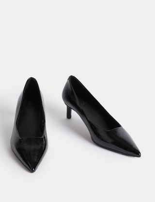 Wide Fit Leather Kitten Heel Court Shoes