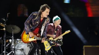 Ronnie Wood and Keith Richards perform onstage during 'STONES TOUR '24 HACKNEY DIAMONDS' at Met Life Stadium on May 23, 2024 in East Rutherford, New Jersey.