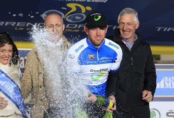 Matthew Goss enjoys another day in the leader's jersey