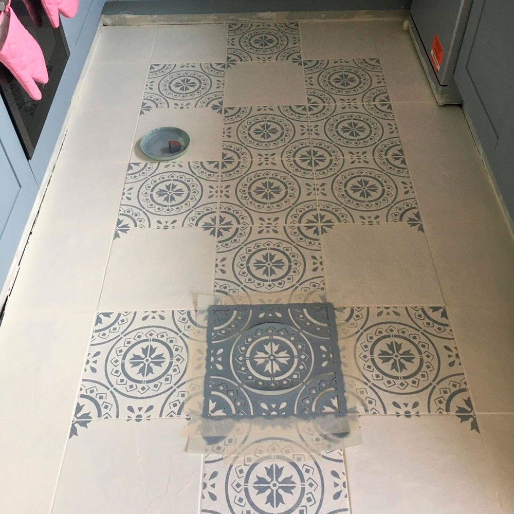 kitchen with floor stencils