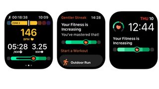 Gentler Streak -sovelluksen ruutukaappaukset Apple Watchilla