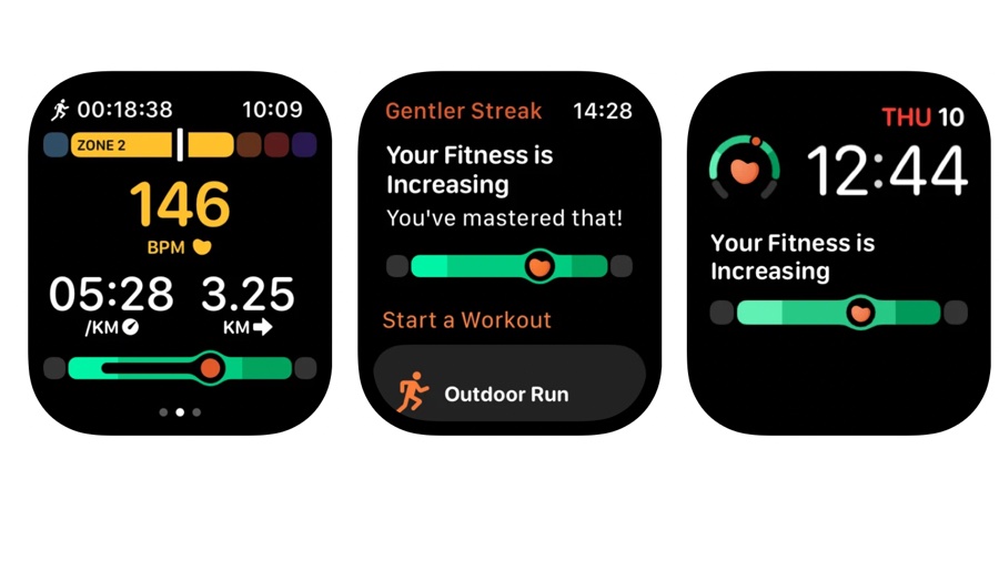 Screenshots showing Gentler Streak on Apple Watch