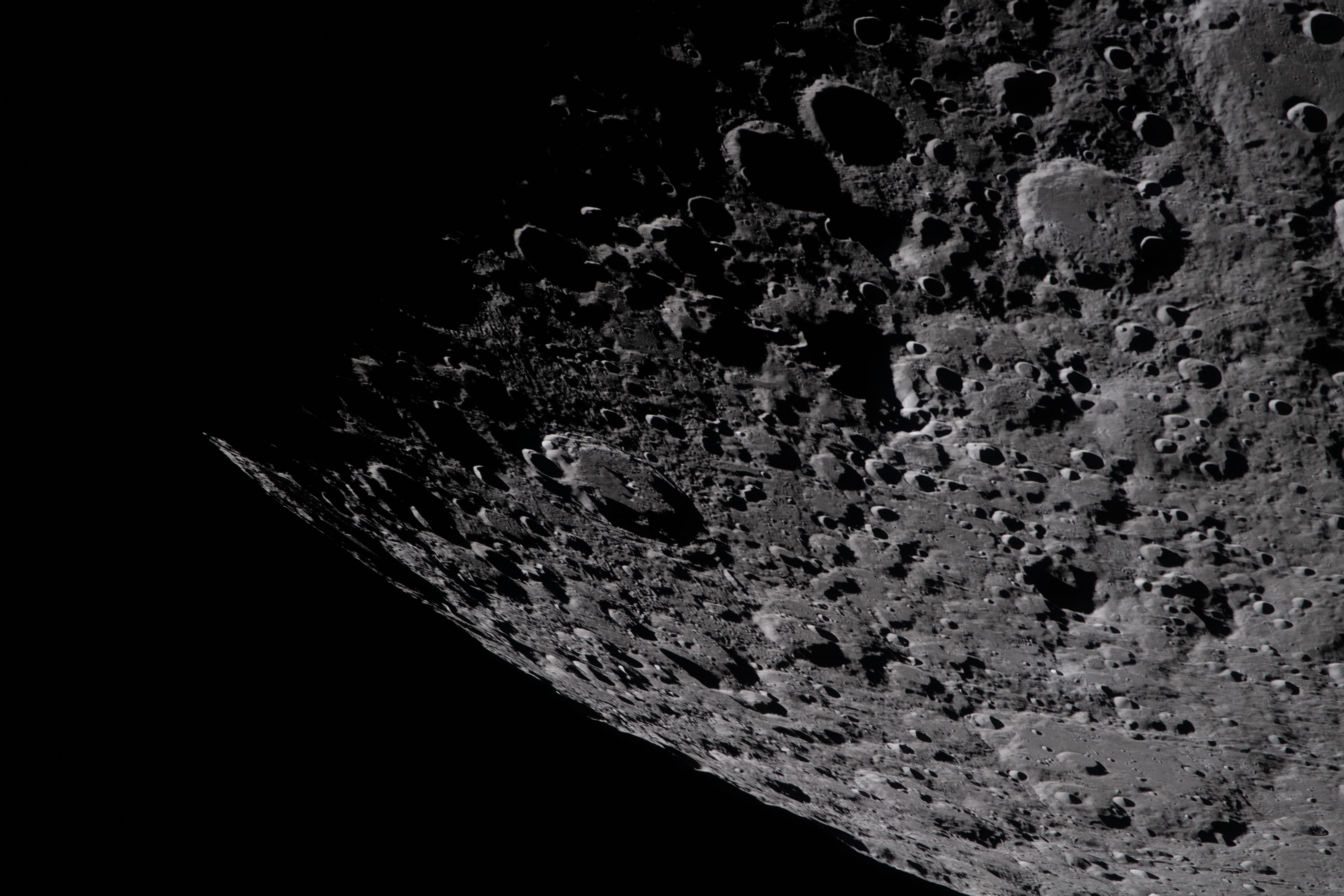 A close-up of the craters on the dark side of the moon