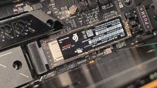 A WD Black SN8100 as it's installed inside a gaming PC.