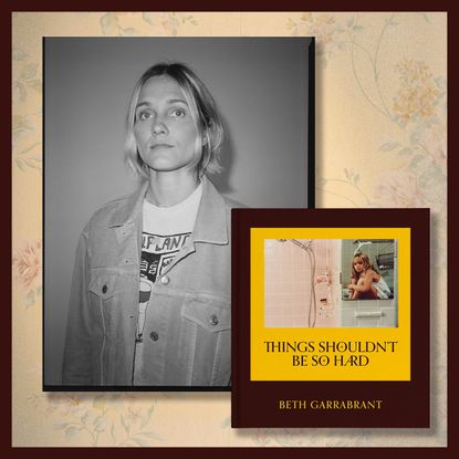 a headshot of photographer beth garrabrant and a still of the cover of her book things shouldn't be so hard over waller paper