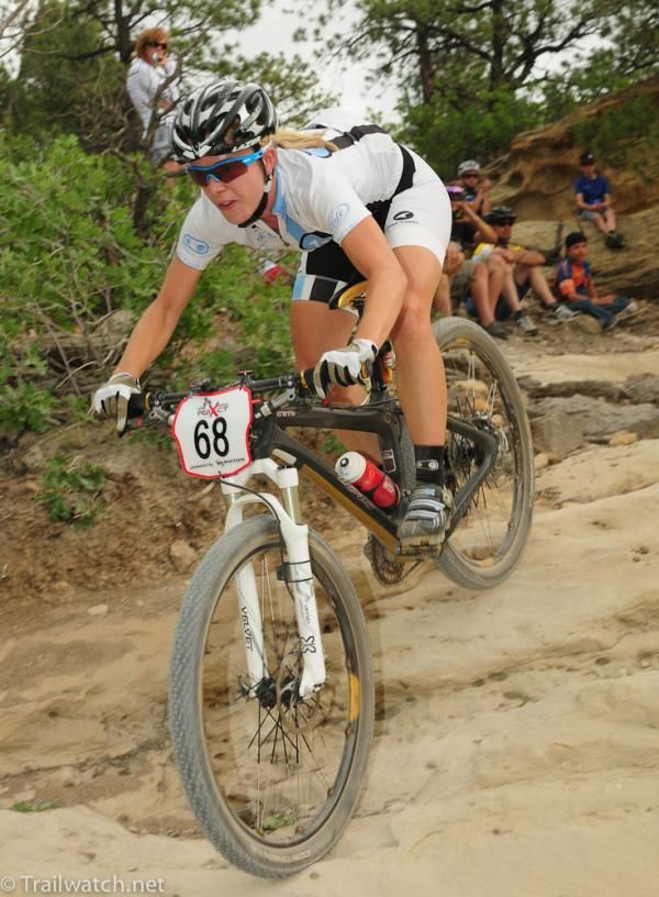 Chloe Woodruff (Crank Bros) on a steep descent
