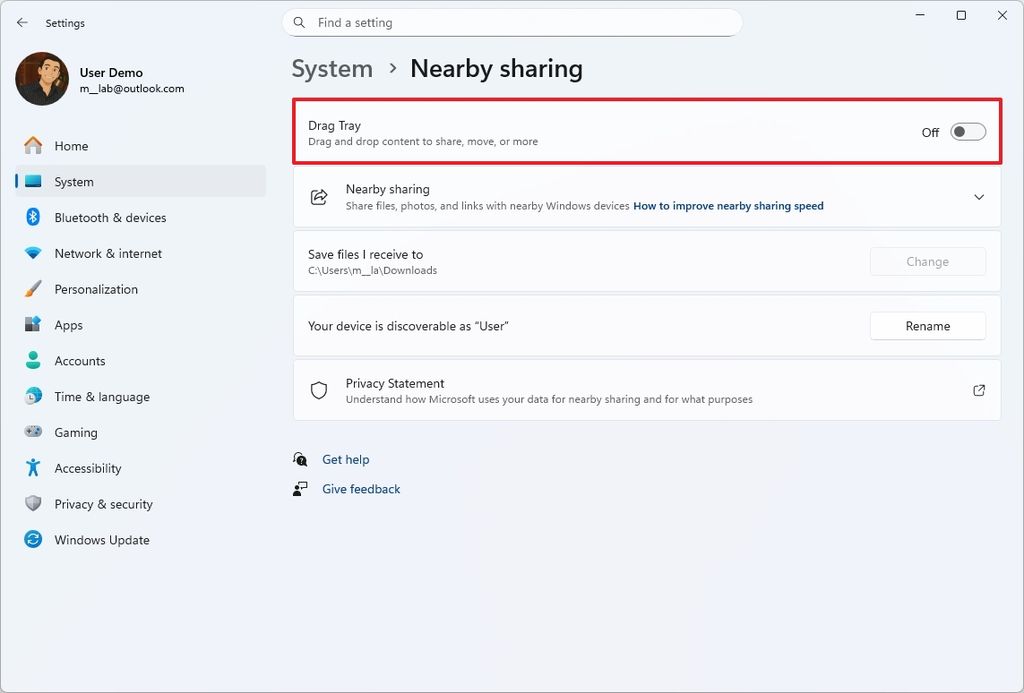 Windows 11 disable Drag Tray