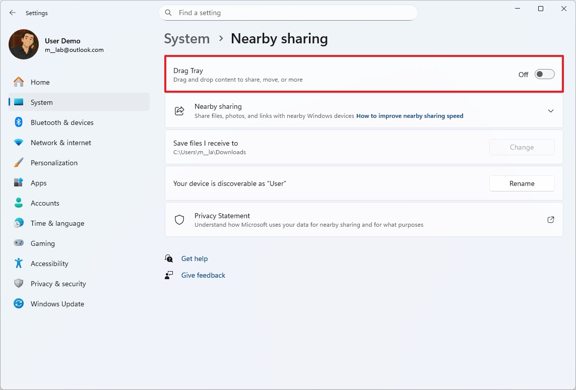Windows 11 disable Drag Tray