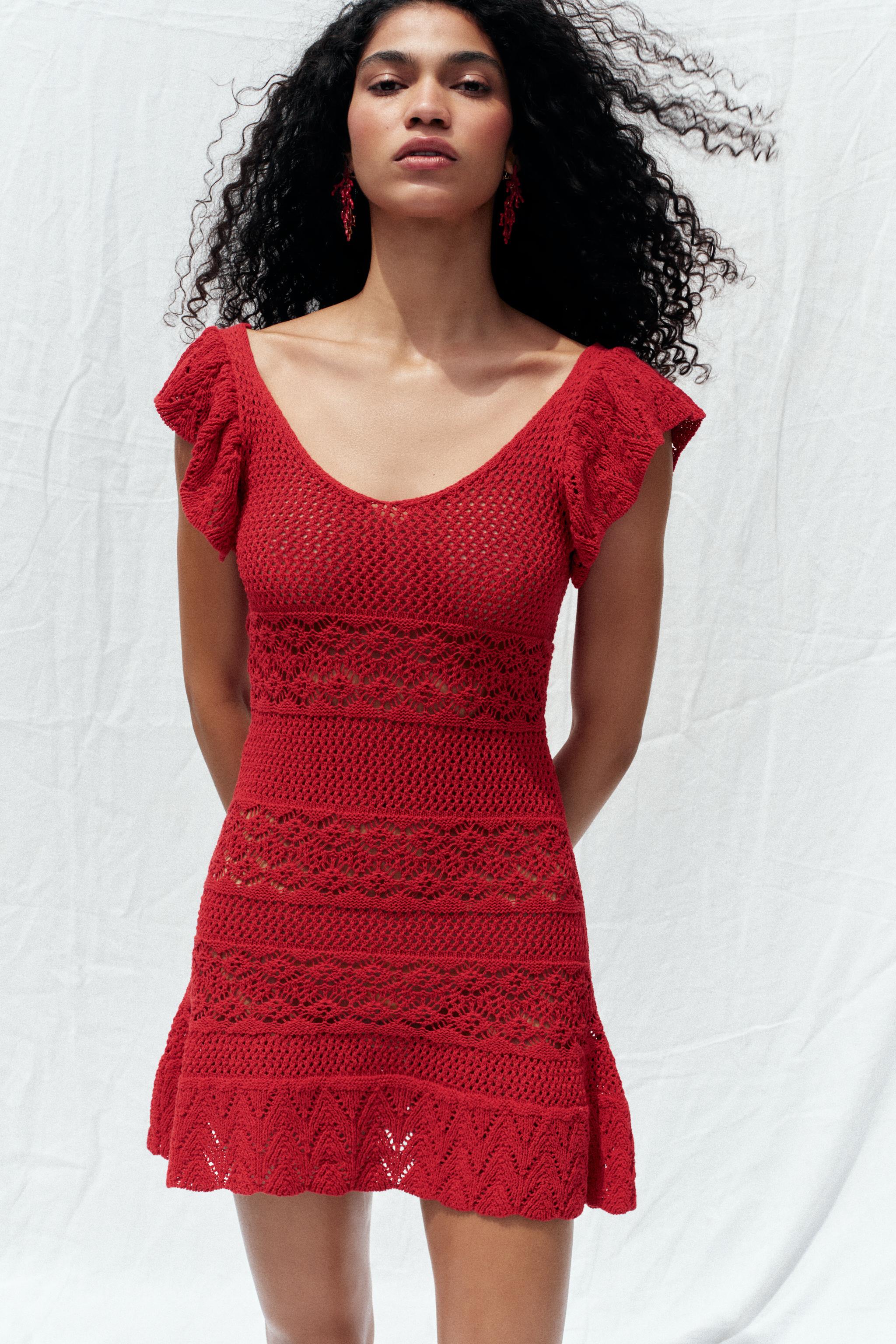 Ruffled Textured Knit Mini Dress