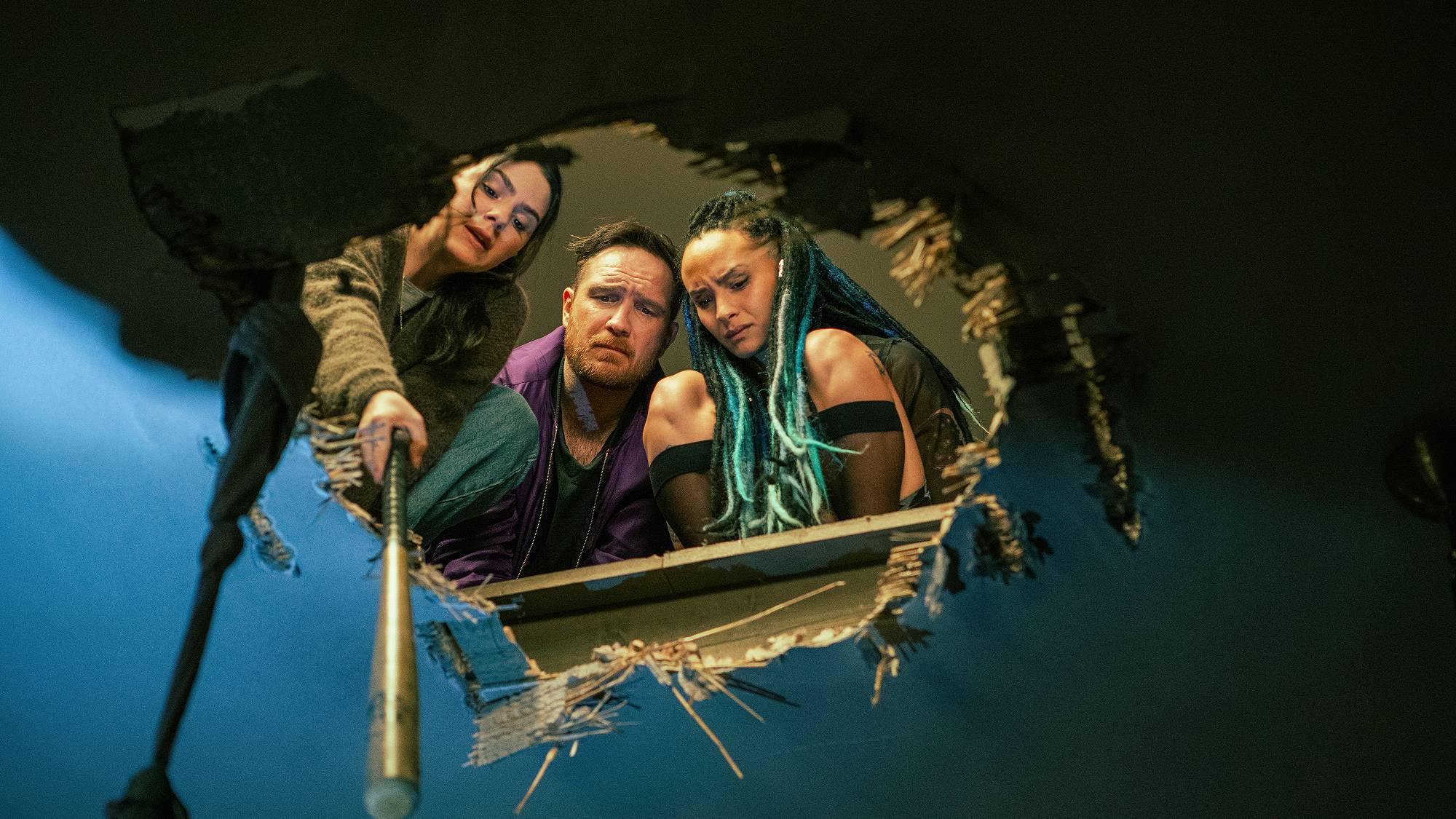 Ruby O Fee, Frederick Lau, and Salber Lee Williams in "Brick" on Netflix