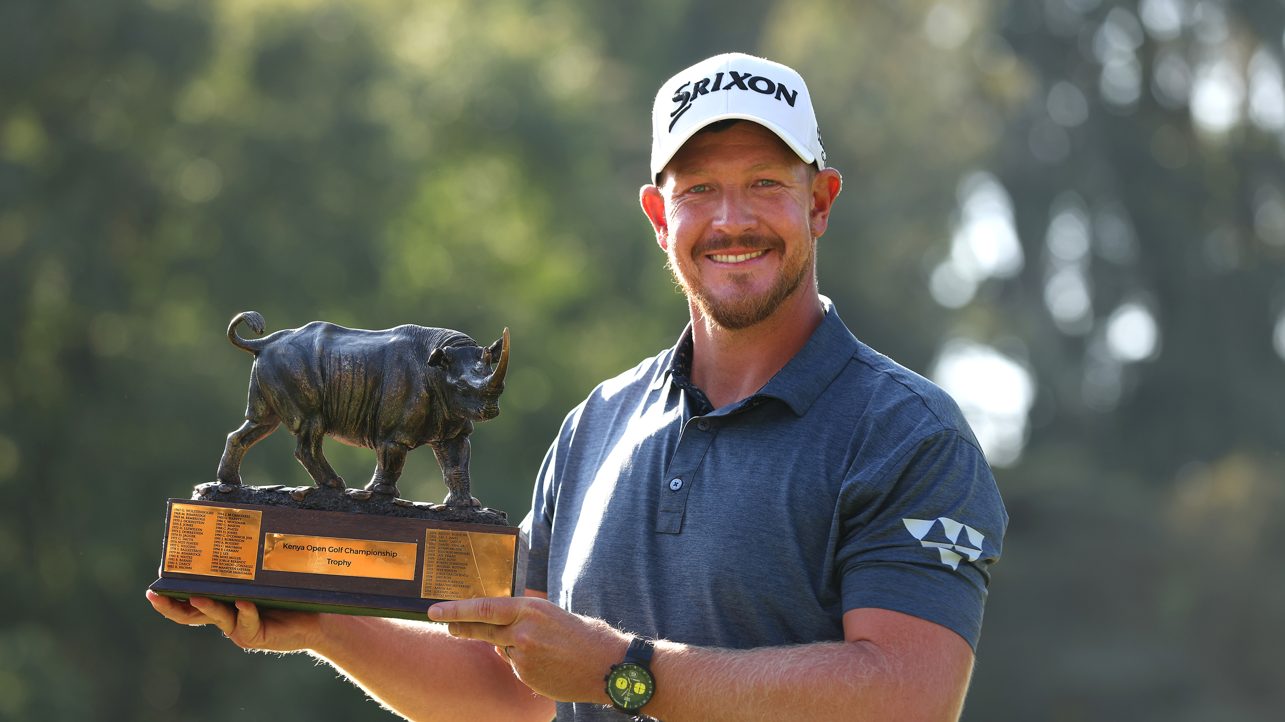 Jacques Kruyswijk holds up the Magical Kenya Open trophy after his win in 2025