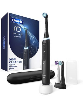 Oral-B Io Deep Clean + Whiten Rechargeable Electric Toothbrush With Visible Pressure Sensor, 2 Minute Timer, 5 Cleaning Settings, 1 Io5 Limited, 3 Toothbrush Heads, Travel Case 
Refill Holder, Black