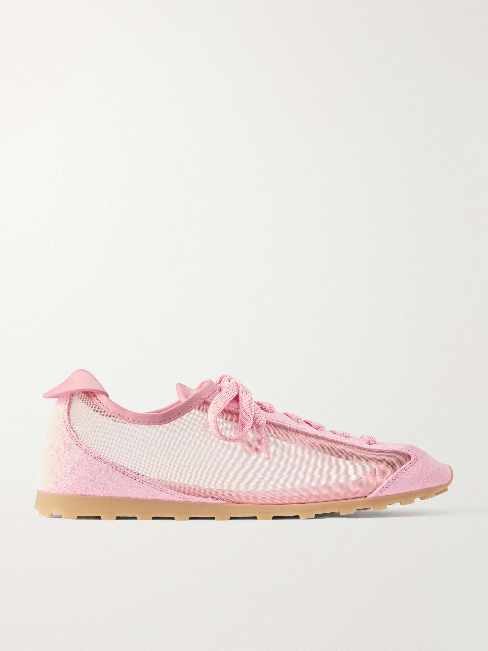 Lace Tennis Suede and Leather Trimmed Mesh Sneakers