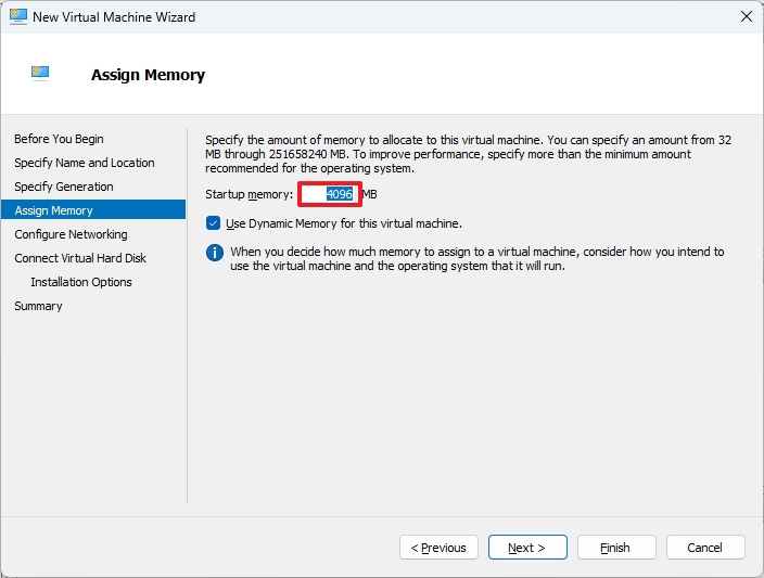 Hyper-V startup memory