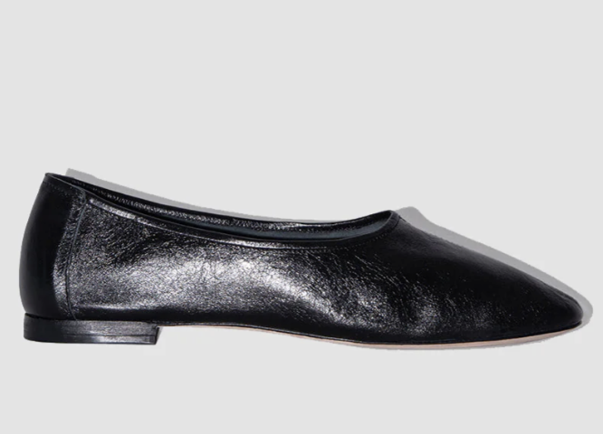 By Far, Black Creased Leather Ballet Flat