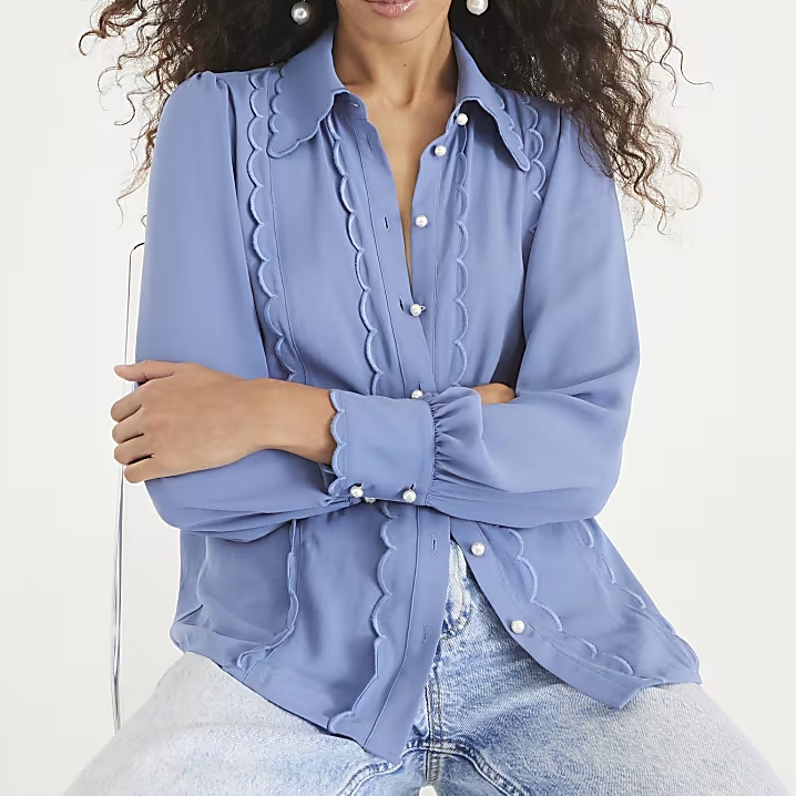 River Island Blue Chiffon Scallop Trim Shirt