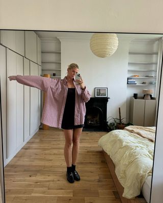 Lindsey Holland in oversized shirt