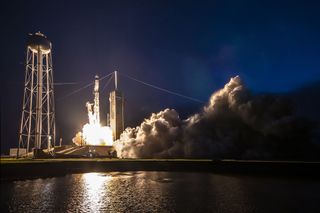 A SpaceX Falcon 9 rocket launches the company's CRS-25 cargo mission to the International Space Station on July 14, 2022.