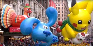 Several floats marching along the route at the 2019 Macy's Thanksgiving Day Parade