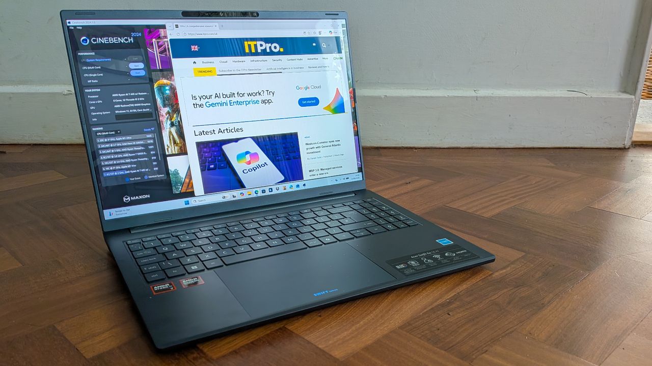 The Acer Swift Go 16 AI on a desk