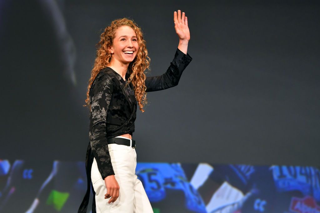 PARIS FRANCE OCTOBER 14 Cecilie Uttrup Ludwig of Denmark and Team FDJ Nouvelle Aquitaine Futuroscope waves to the crowd during the 109th Tour de France 2022 And 1st Tour de France Femmes 2022 Route Presentation TDF2022 LeTour on October 14 2021 in Paris France Photo by Luc ClaessenGetty Images