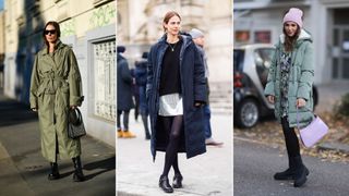 A composite of street style influencers showing different types of coats - the parka coat