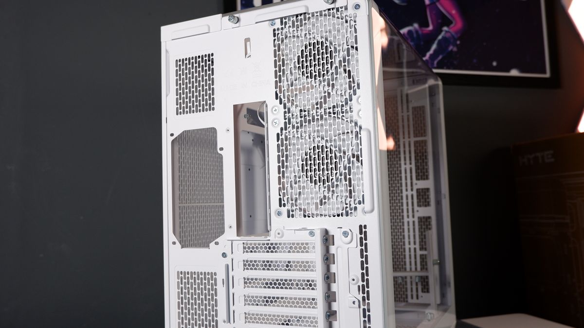 Thermaltake View 390 Air chassis on a desk. We're building a PC into it for testing and comparison with other PC cases.