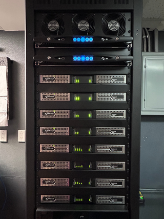 A Powersoft rack with audio control at The Palace Bar.