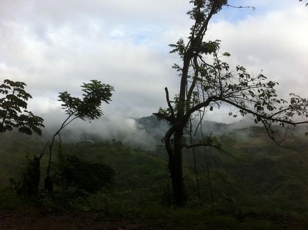 The clouds hung over the mountains but rain held off for the top riders.