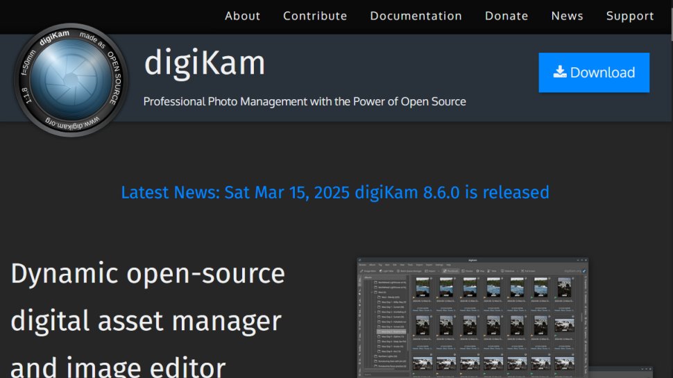 digiKam website screenshot (May 2025).