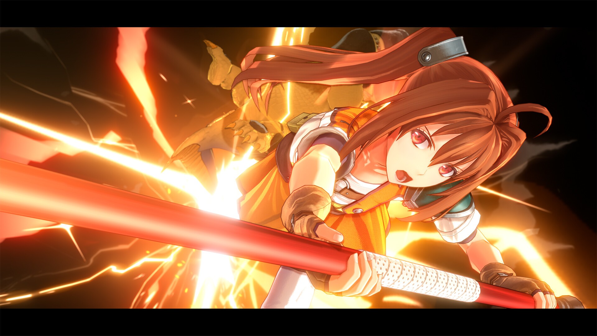 Estella roars as he powers up with her staff in Trails in the Sky 2nd Chapter