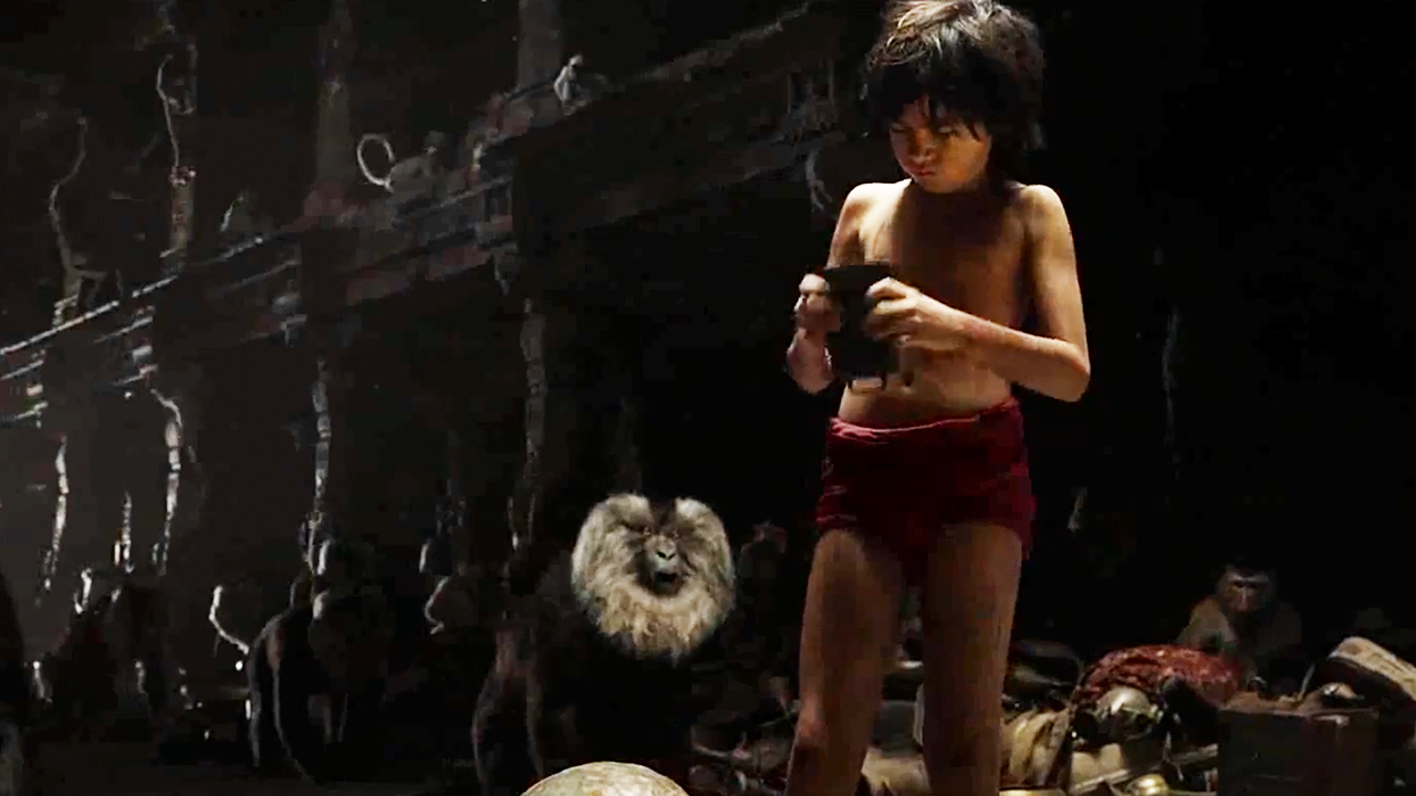 Mowgli holding a cowbell in The Jungle Book