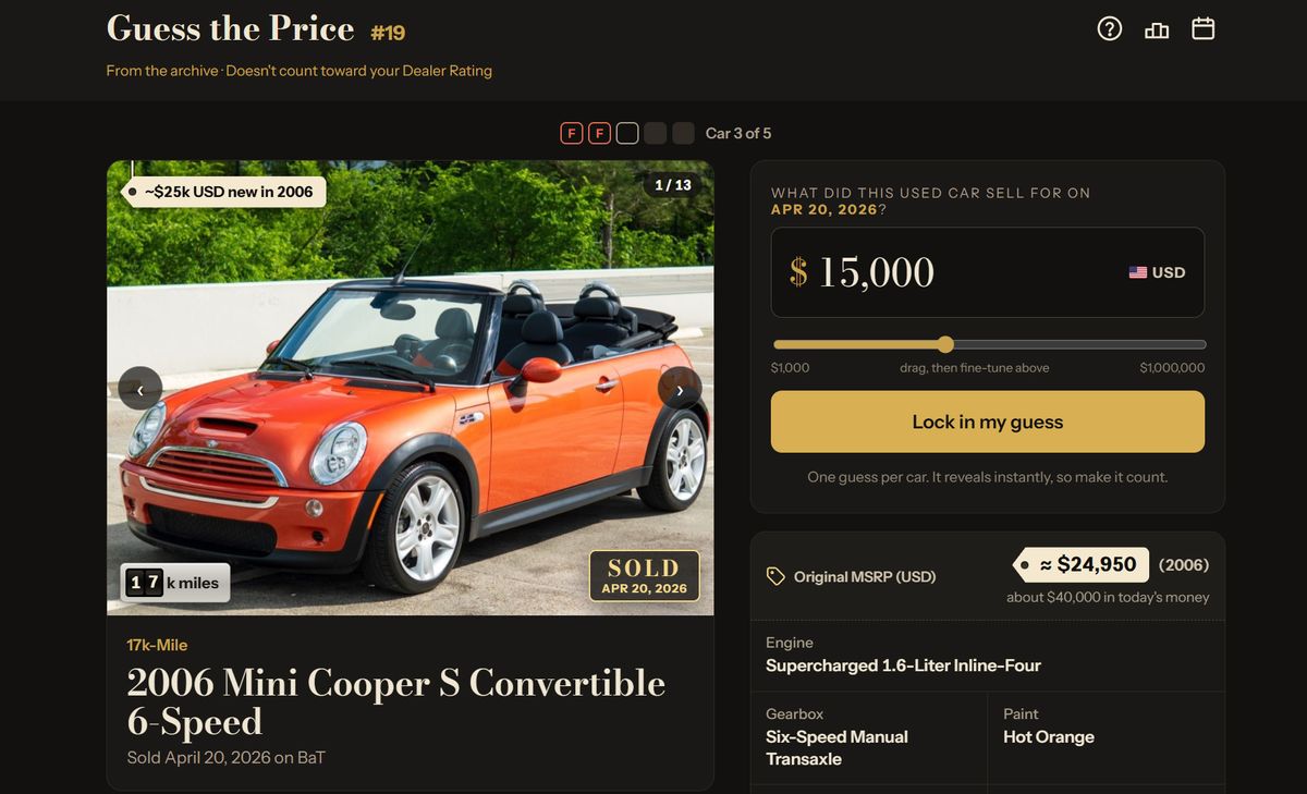 A used-car price guessing game