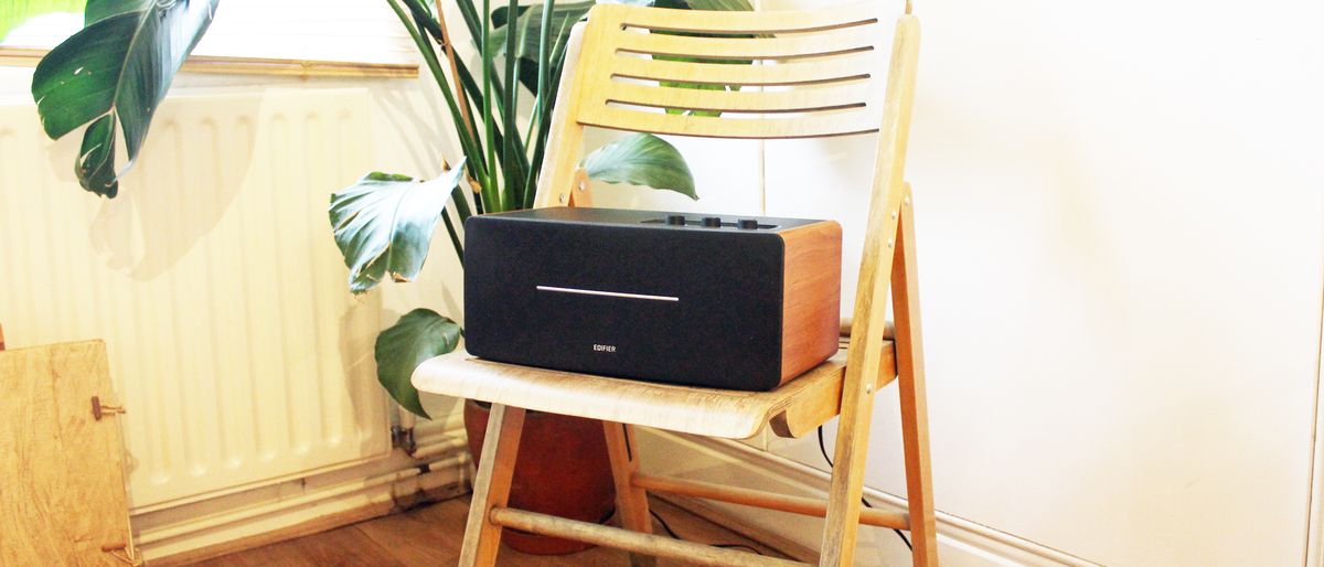 the edifier d12 wireless speaker on a chair