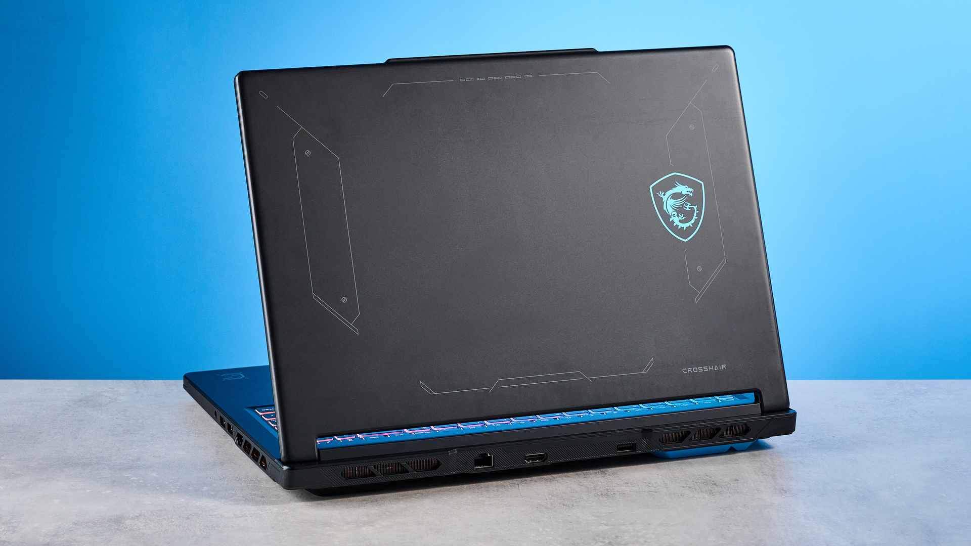 A black MSI Crosshair 16 HX E14W gaming laptop