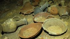 Pottery found in the cave is shown in this photo. The pottery would have been buried along with the deceased. 