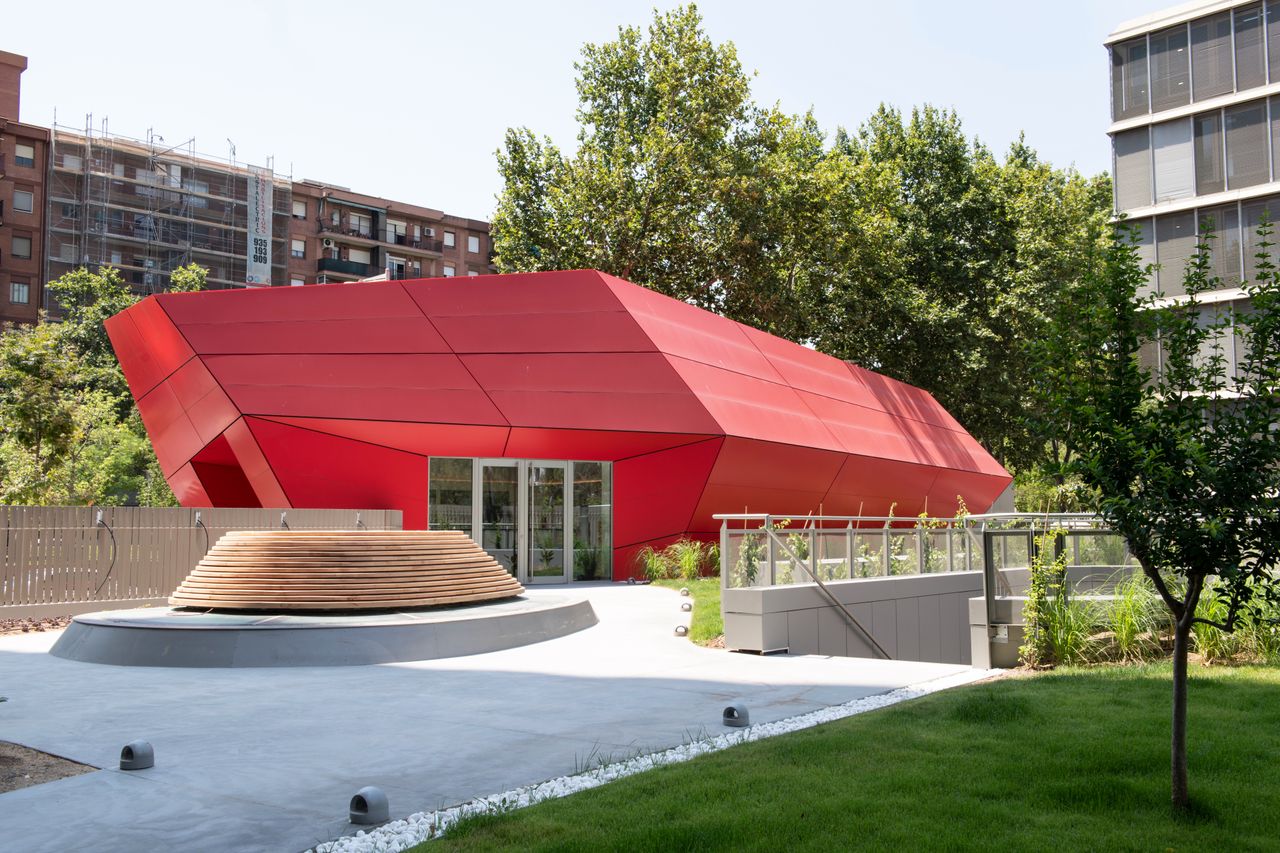 Courtyard at Antares tower by Odile Decq in Barcelona