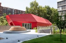 Courtyard at Antares tower by Odile Decq in Barcelona