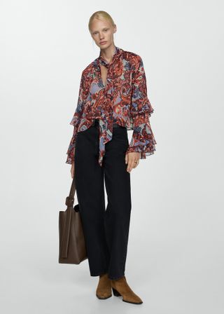 Ruffled Paisley Print Blouse