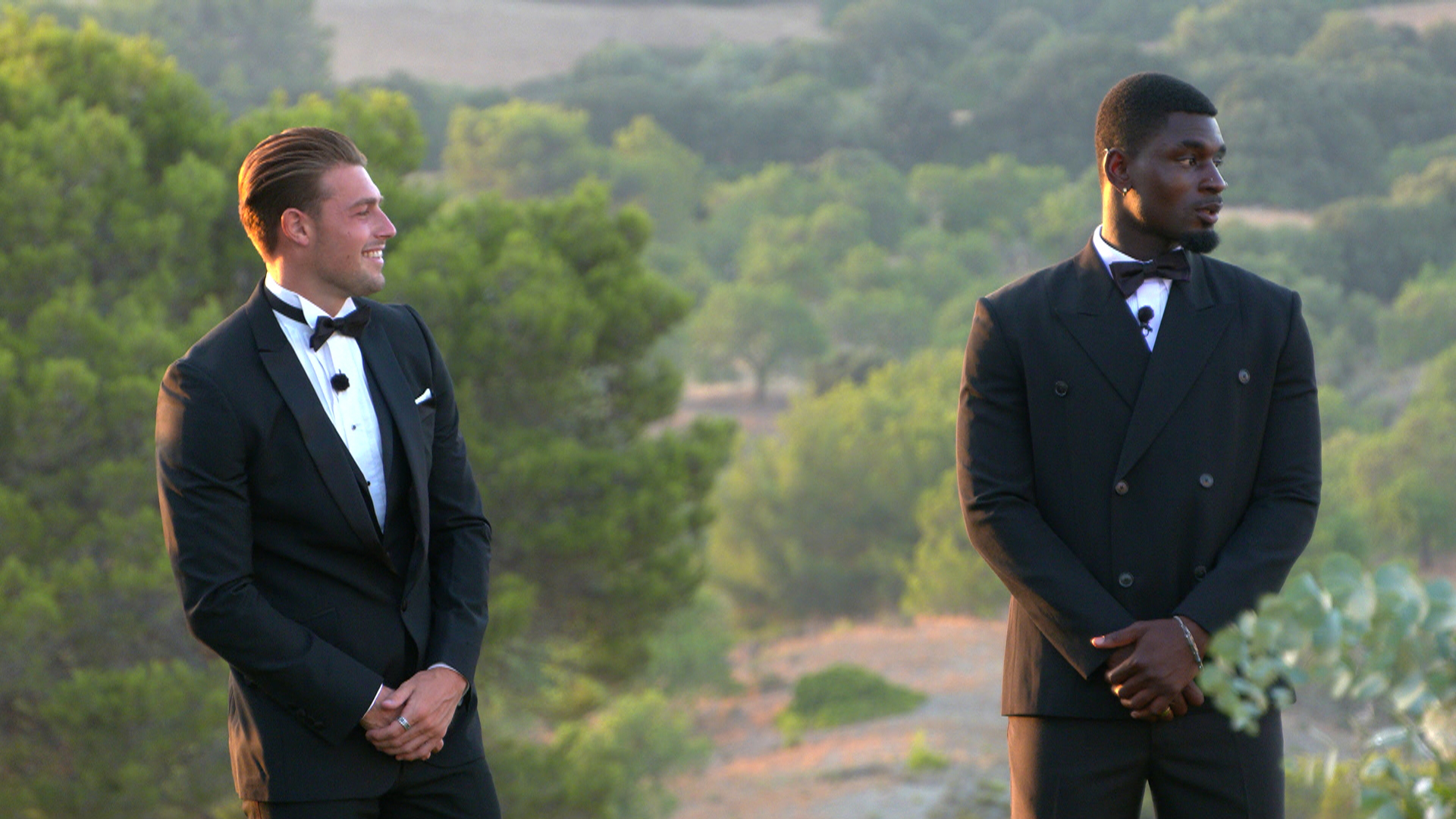 Love Island's Andrew and Dami smiling at the summer ball