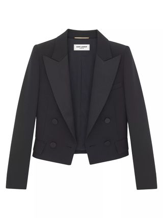 a Saint Laurent cropped black tuxedo jacket 