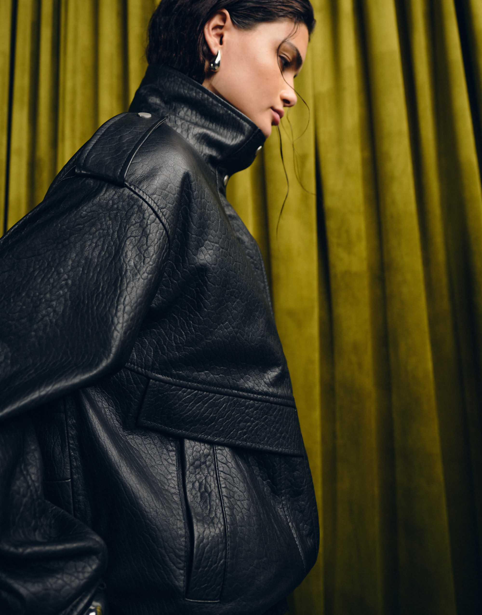 Asos Design Real Leather Buffalo Harrington Bomber With Quilt Liner in Black
